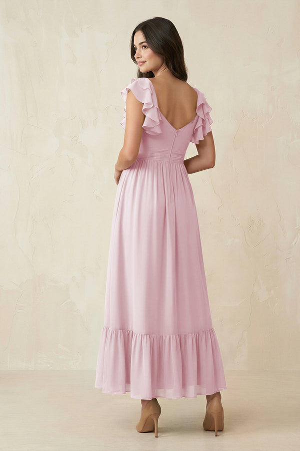 Flutter Sleeve Sweetheart A - Line Chiffon Bridesmaid Dress in Candy Pink - SHE IS ME Bridesmaid Dresses