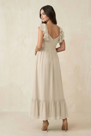 Flutter Sleeve Sweetheart A - Line Chiffon Bridesmaid Dress in Champagne - SHE IS ME Bridesmaid Dresses