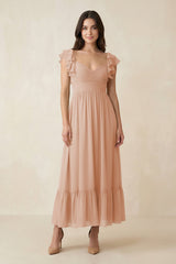 Flutter Sleeve Sweetheart A - Line Chiffon Bridesmaid Dress in Champagne Rose - KISS BRIDAL Bridesmaid Dresses