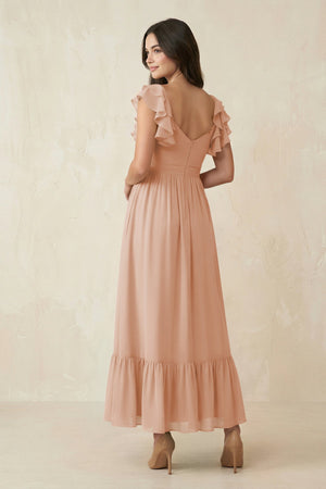 Flutter Sleeve Sweetheart A - Line Chiffon Bridesmaid Dress in Champagne Rose - SHE IS ME Bridesmaid Dresses