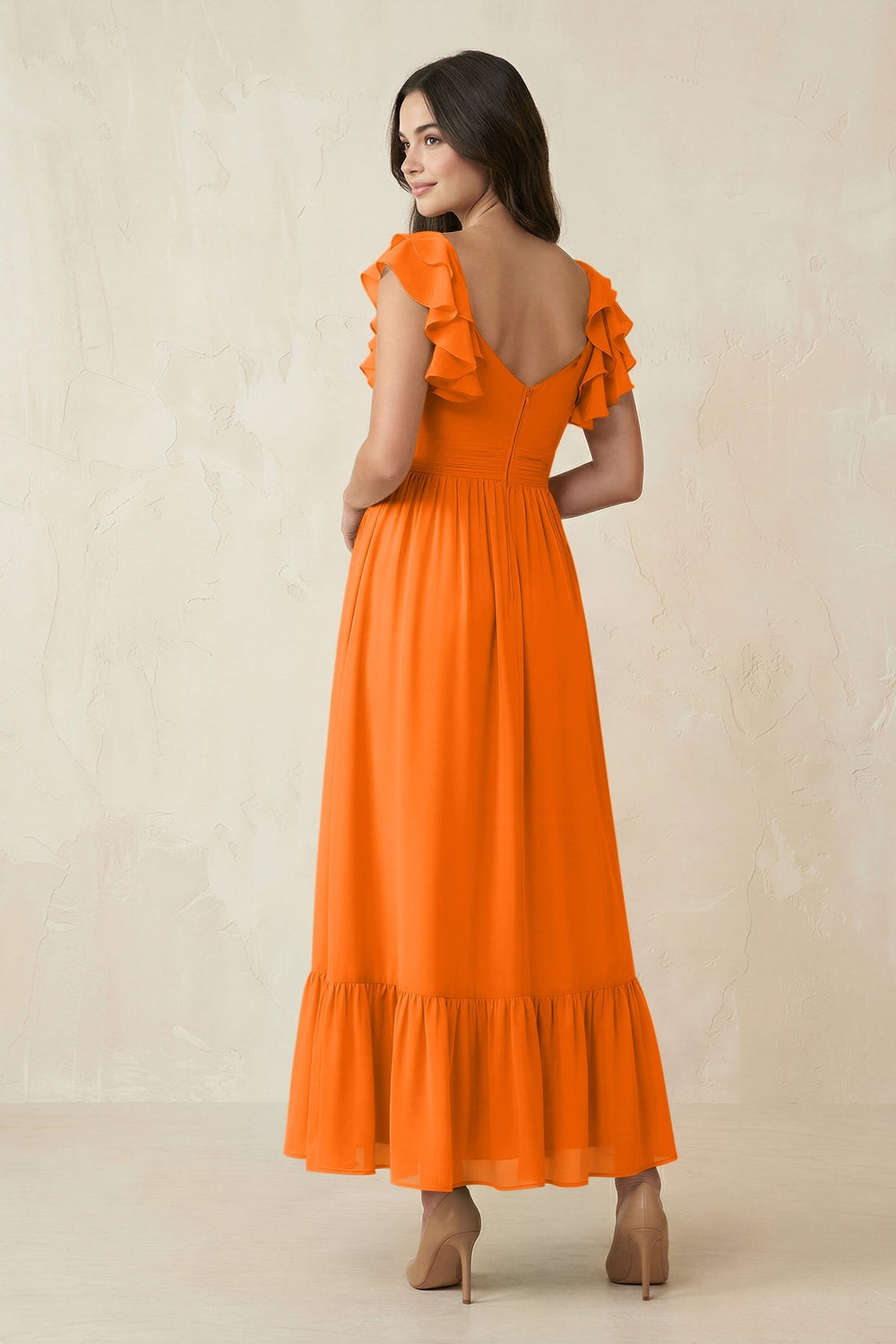 Flutter Sleeve Sweetheart A - Line Chiffon Bridesmaid Dress in Cinnamon - KISS BRIDAL Bridesmaid Dresses