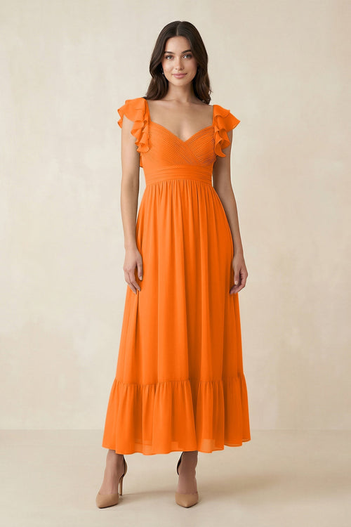 Flutter Sleeve Sweetheart A - Line Chiffon Bridesmaid Dress in Cinnamon - SHE IS ME Bridesmaid Dresses