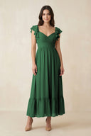 Flutter Sleeve Sweetheart A - Line Chiffon Bridesmaid Dress in Dark Green - SHE IS ME Bridesmaid Dresses
