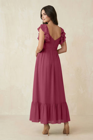 Flutter Sleeve Sweetheart A - Line Chiffon Bridesmaid Dress in Desert Rose - SHE IS ME Bridesmaid Dresses