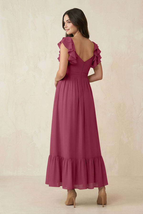 Flutter Sleeve Sweetheart A - Line Chiffon Bridesmaid Dress in Desert Rose - SHE IS ME Bridesmaid Dresses