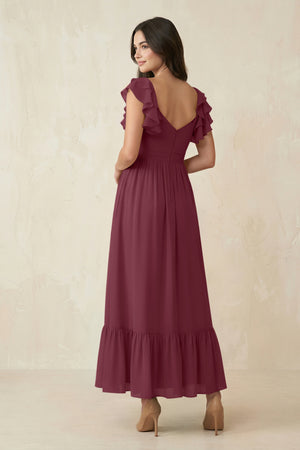 Flutter Sleeve Sweetheart A-Line Chiffon Bridesmaid Dress in Desert Rose (2) | KISSBRIDAL