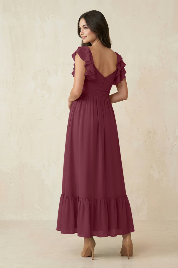Flutter Sleeve Sweetheart A-Line Chiffon Bridesmaid Dress in Desert Rose (2) | KISSBRIDAL