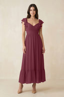 Flutter Sleeve Sweetheart A-Line Chiffon Bridesmaid Dress in Desert Rose | KISSBRIDAL