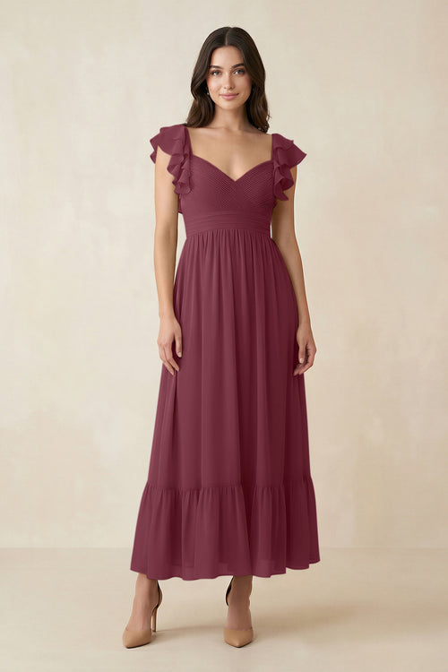 Flutter Sleeve Sweetheart A-Line Chiffon Bridesmaid Dress in Desert Rose | KISSBRIDAL