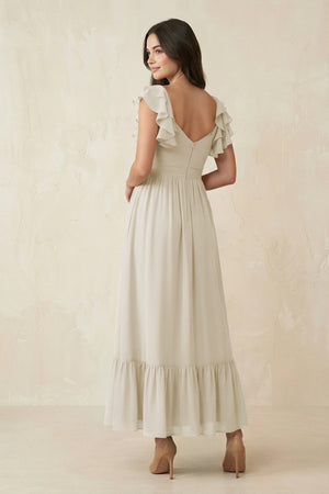 Flutter Sleeve Sweetheart A - Line Chiffon Bridesmaid Dress in Dove Gray - SHE IS ME Bridesmaid Dresses