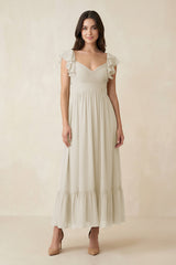 Flutter Sleeve Sweetheart A - Line Chiffon Bridesmaid Dress in Dove Gray - KISS BRIDAL Bridesmaid Dresses