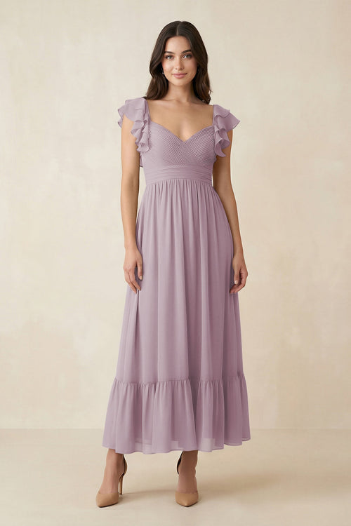 Flutter Sleeve Sweetheart A - Line Chiffon Bridesmaid Dress in Dusk - SHE IS ME Bridesmaid Dresses