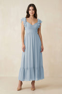 Flutter Sleeve Sweetheart A - Line Chiffon Bridesmaid Dress in Dusty Blue - SHE IS ME Bridesmaid Dresses