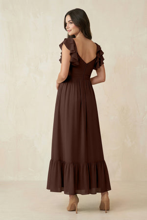 Flutter Sleeve Sweetheart A - Line Chiffon Bridesmaid Dress in Espresso - SHE IS ME Bridesmaid Dresses