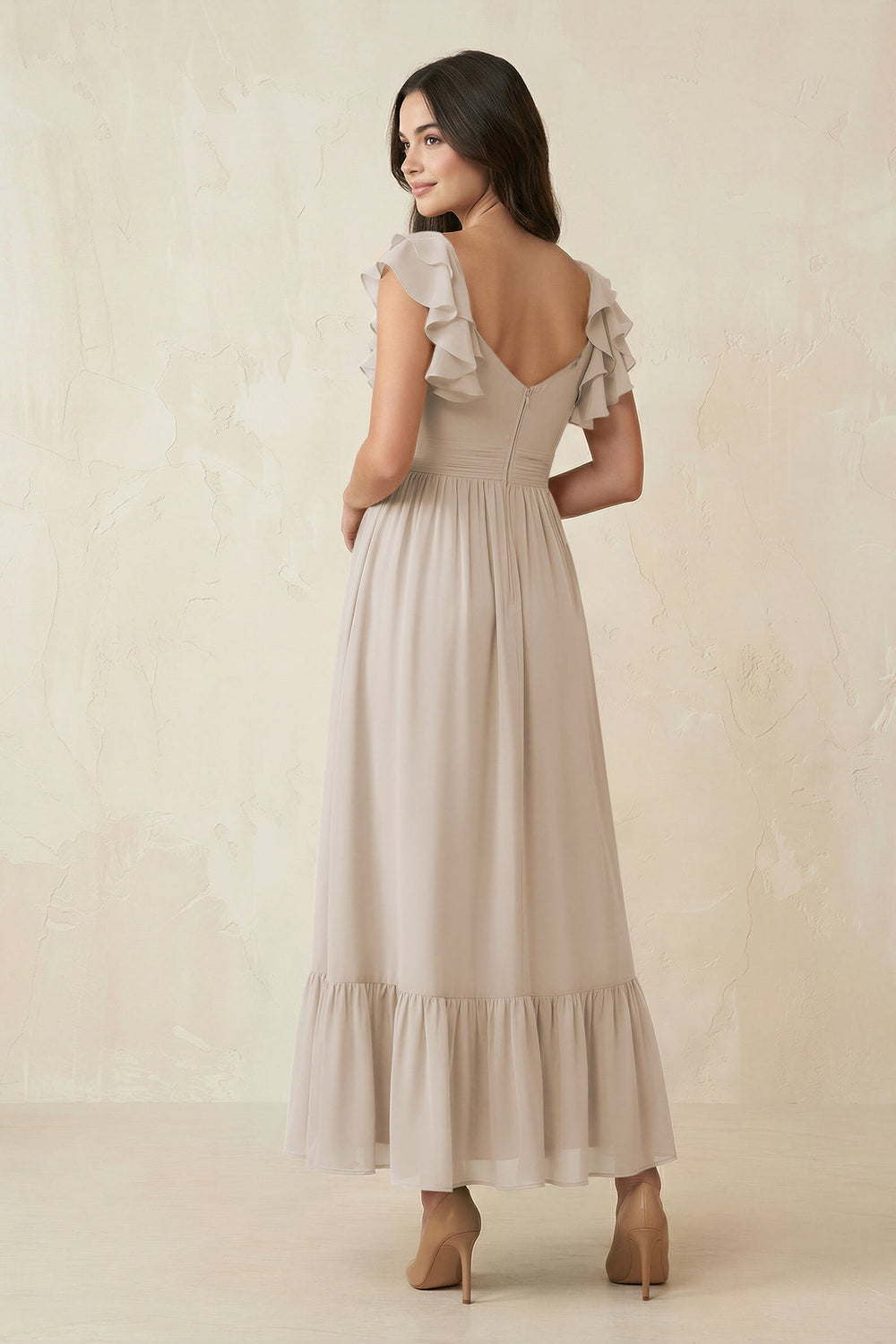 Flutter Sleeve Sweetheart A - Line Chiffon Bridesmaid Dress in Frost - KISS BRIDAL Bridesmaid Dresses