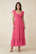 Flutter Sleeve Sweetheart A - Line Chiffon Bridesmaid Dress in Fuchsia - SHE IS ME Bridesmaid Dresses