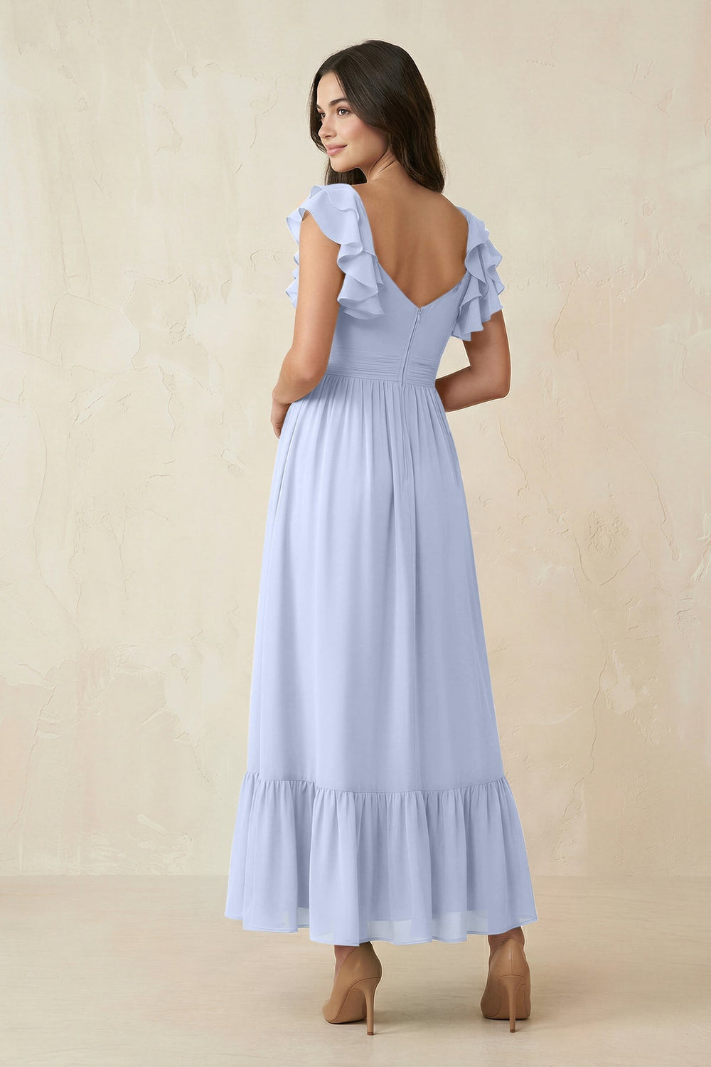 Flutter Sleeve Sweetheart A - Line Chiffon Bridesmaid Dress in Ice - KISS BRIDAL Bridesmaid Dresses