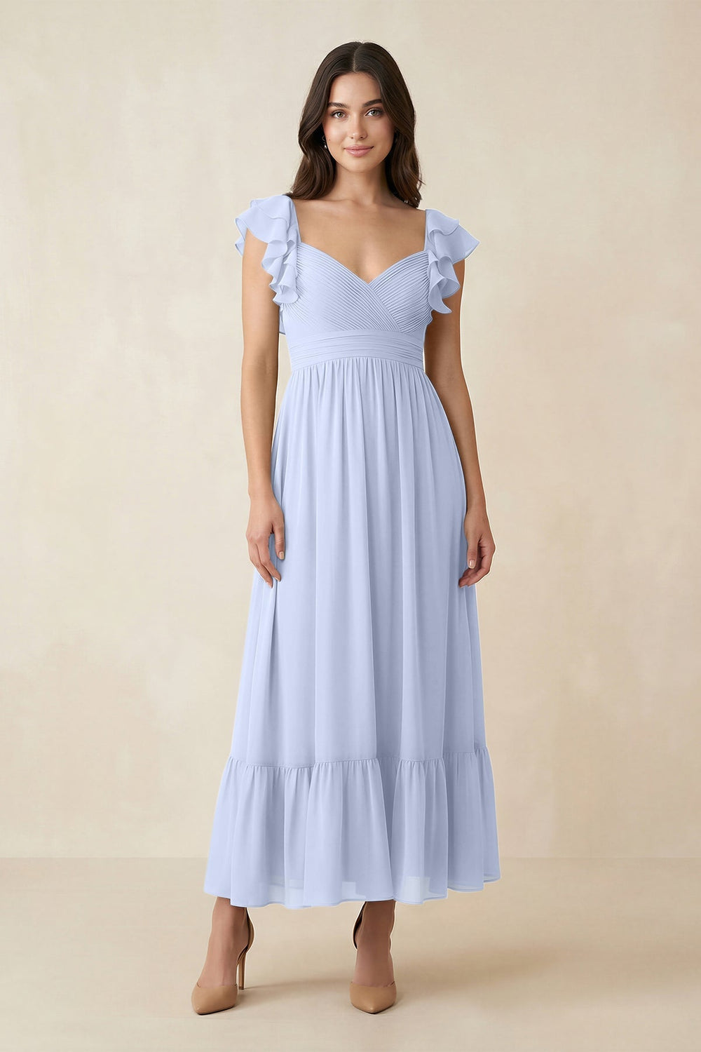 Flutter Sleeve Sweetheart A - Line Chiffon Bridesmaid Dress in Ice - KISS BRIDAL Bridesmaid Dresses