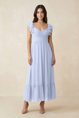 Flutter Sleeve Sweetheart A - Line Chiffon Bridesmaid Dress in Ice - SHE IS ME Bridesmaid Dresses