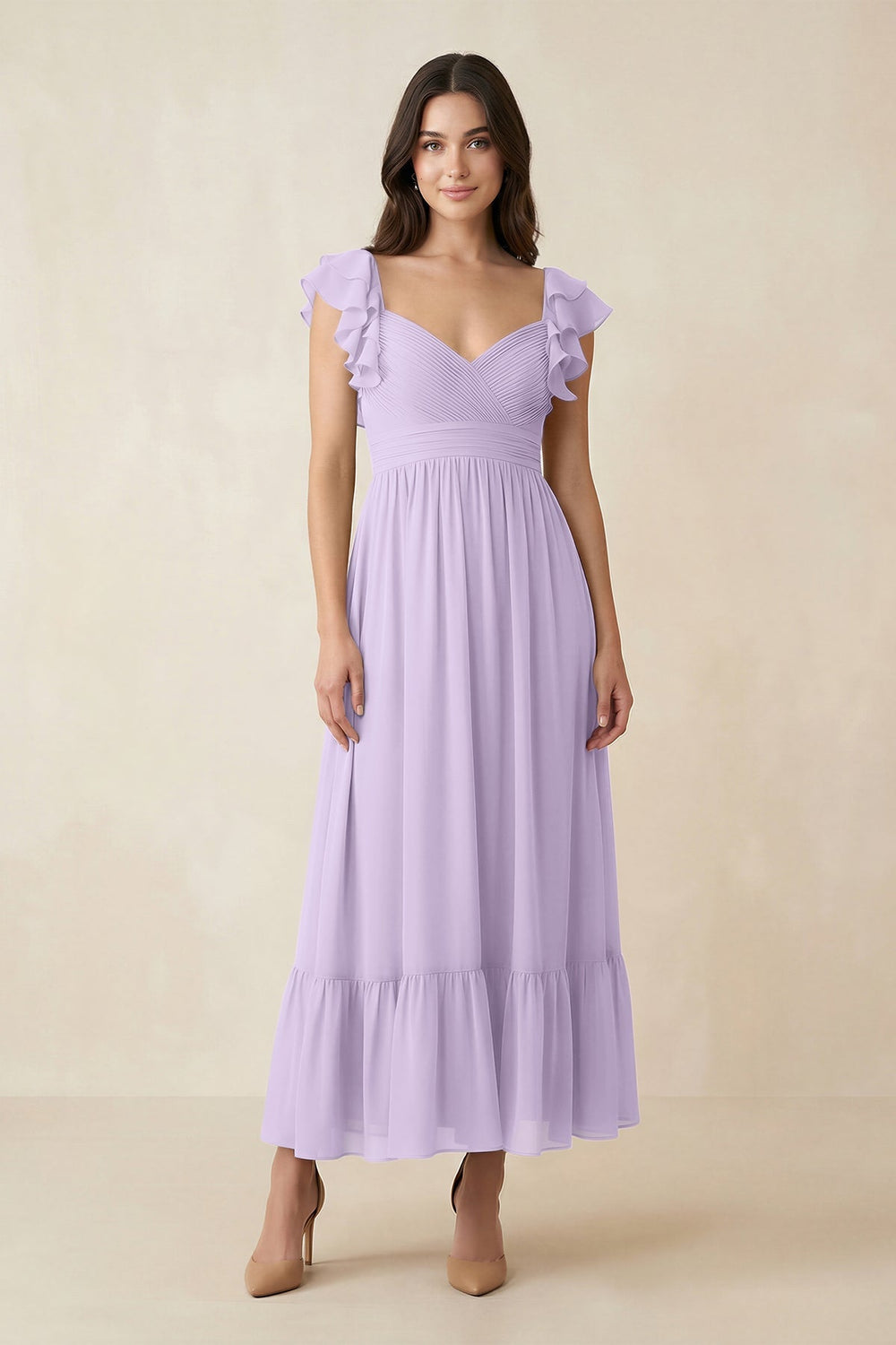 Flutter Sleeve Sweetheart A - Line Chiffon Bridesmaid Dress in Lavender - KISS BRIDAL Bridesmaid Dresses