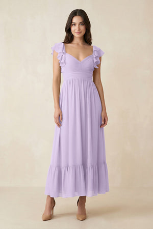 Flutter Sleeve Sweetheart A - Line Chiffon Bridesmaid Dress in Lavender - SHE IS ME Bridesmaid Dresses