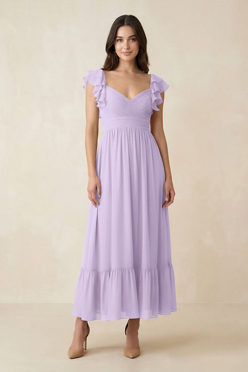 Flutter Sleeve Sweetheart A - Line Chiffon Bridesmaid Dress in Lavender - SHE IS ME Bridesmaid Dresses