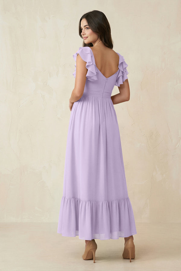 Flutter Sleeve Sweetheart A - Line Chiffon Bridesmaid Dress in Lavender - SHE IS ME Bridesmaid Dresses