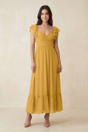 Flutter Sleeve Sweetheart A - Line Chiffon Bridesmaid Dress in Marigold - SHE IS ME Bridesmaid Dresses