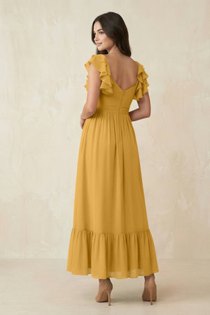Flutter Sleeve Sweetheart A - Line Chiffon Bridesmaid Dress in Marigold - SHE IS ME Bridesmaid Dresses