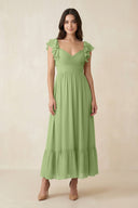 Flutter Sleeve Sweetheart A - Line Chiffon Bridesmaid Dress in Matcha - SHE IS ME Bridesmaid Dresses