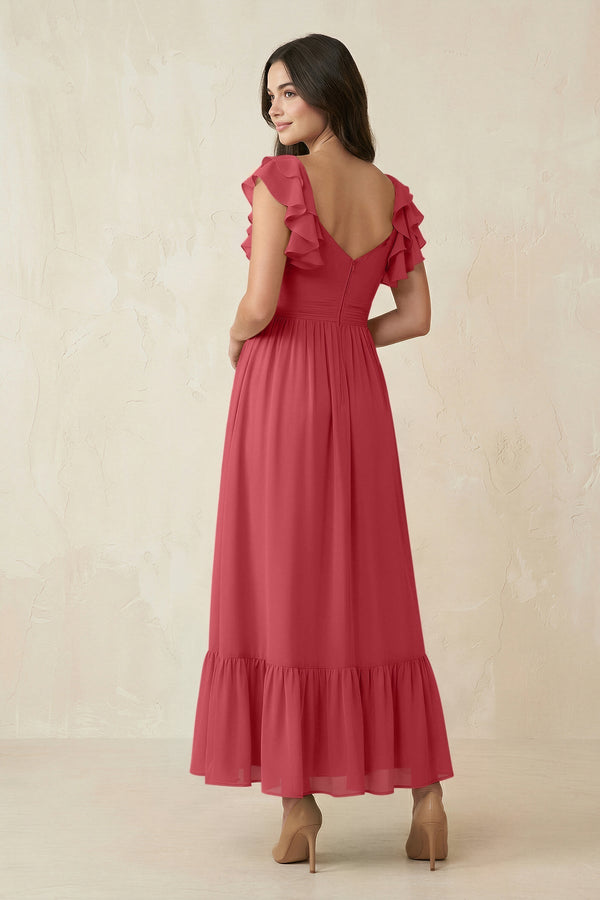 Flutter Sleeve Sweetheart A - Line Chiffon Bridesmaid Dress in Merlot - SHE IS ME Bridesmaid Dresses