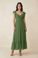 Flutter Sleeve Sweetheart A - Line Chiffon Bridesmaid Dress in Moss - SHE IS ME Bridesmaid Dresses