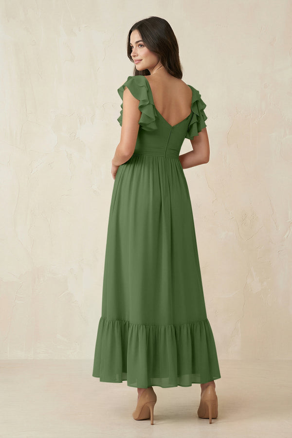 Flutter Sleeve Sweetheart A - Line Chiffon Bridesmaid Dress in Moss - SHE IS ME Bridesmaid Dresses