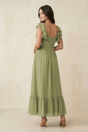 Flutter Sleeve Sweetheart A - Line Chiffon Bridesmaid Dress in Moss Green - SHE IS ME Bridesmaid Dresses
