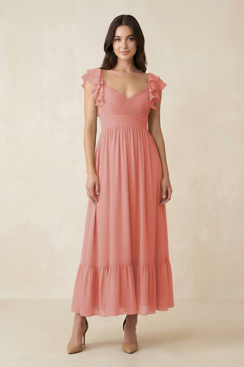 Flutter Sleeve Sweetheart A - Line Chiffon Bridesmaid Dress in Mulberry - SHE IS ME Bridesmaid Dresses