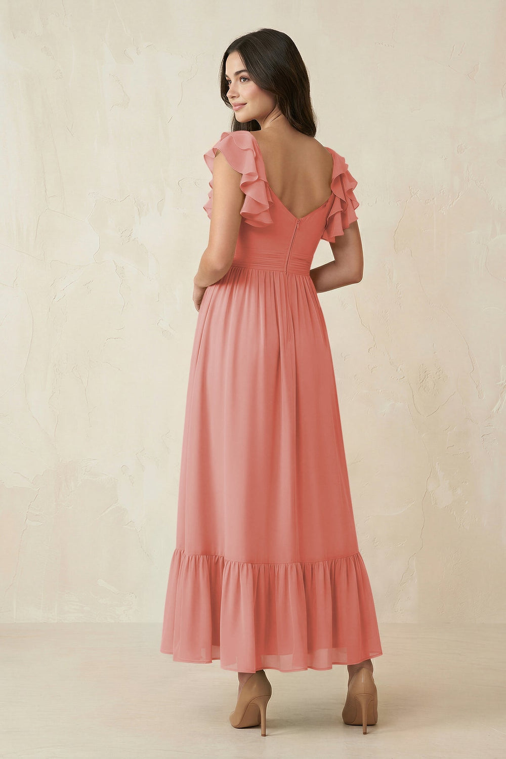 Flutter Sleeve Sweetheart A - Line Chiffon Bridesmaid Dress in Mulberry - KISS BRIDAL Bridesmaid Dresses