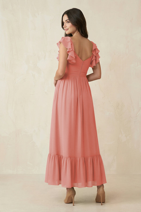 Flutter Sleeve Sweetheart A - Line Chiffon Bridesmaid Dress in Mulberry - SHE IS ME Bridesmaid Dresses
