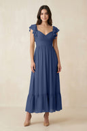Flutter Sleeve Sweetheart A - Line Chiffon Bridesmaid Dress in Navy - SHE IS ME Bridesmaid Dresses