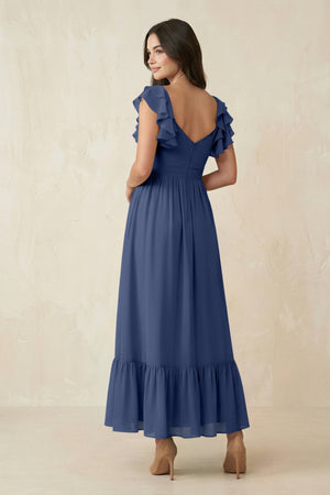 Flutter Sleeve Sweetheart A - Line Chiffon Bridesmaid Dress in Navy - SHE IS ME Bridesmaid Dresses