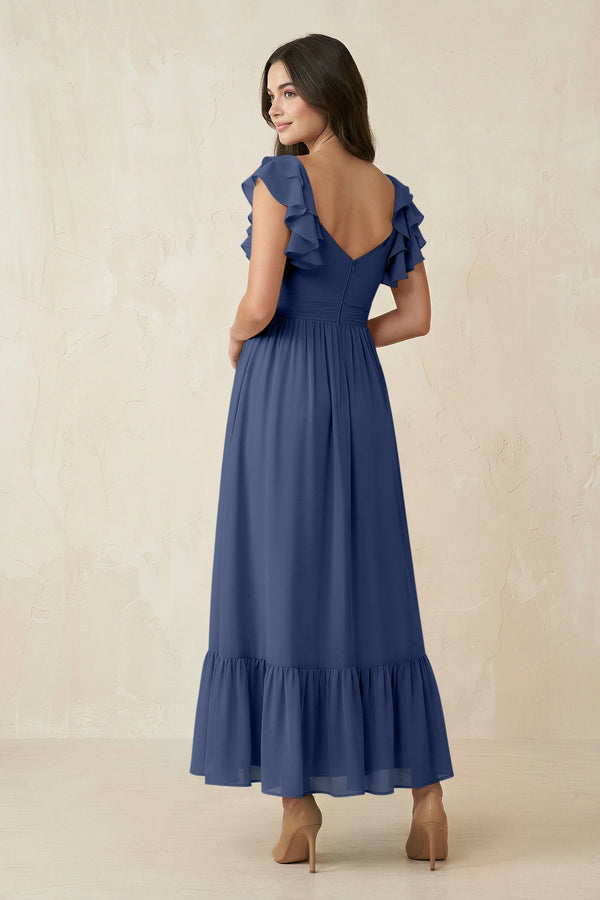 Flutter Sleeve Sweetheart A - Line Chiffon Bridesmaid Dress in Navy - SHE IS ME Bridesmaid Dresses