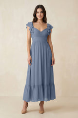 Flutter Sleeve Sweetheart A - Line Chiffon Bridesmaid Dress in Neptune - KISS BRIDAL Bridesmaid Dresses
