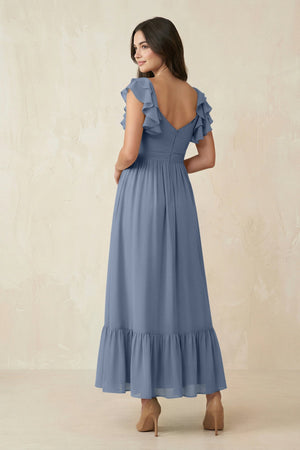 Flutter Sleeve Sweetheart A - Line Chiffon Bridesmaid Dress in Neptune - SHE IS ME Bridesmaid Dresses