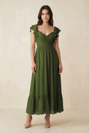 Flutter Sleeve Sweetheart A - Line Chiffon Bridesmaid Dress in Olive - SHE IS ME Bridesmaid Dresses