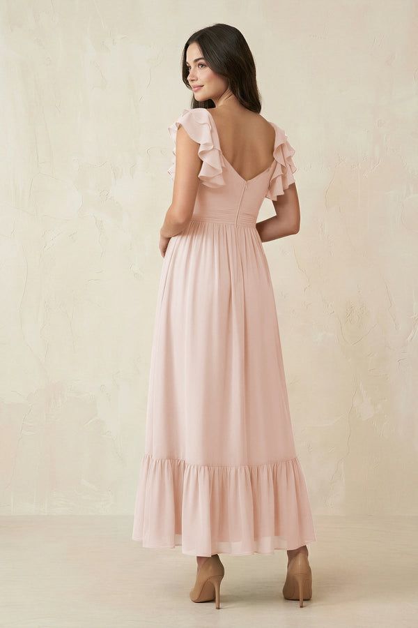 Flutter Sleeve Sweetheart A - Line Chiffon Bridesmaid Dress in Pale Blush - SHE IS ME Bridesmaid Dresses