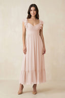 Flutter Sleeve Sweetheart A - Line Chiffon Bridesmaid Dress in Pale Blush - SHE IS ME Bridesmaid Dresses