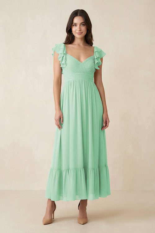 Flutter Sleeve Sweetheart A - Line Chiffon Bridesmaid Dress in Pale Pistachio - SHE IS ME Bridesmaid Dresses