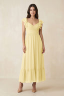 Flutter Sleeve Sweetheart A - Line Chiffon Bridesmaid Dress in Pastel Yellow - SHE IS ME Bridesmaid Dresses