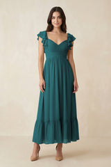 Flutter Sleeve Sweetheart A - Line Chiffon Bridesmaid Dress in Pine - KISS BRIDAL Bridesmaid Dresses