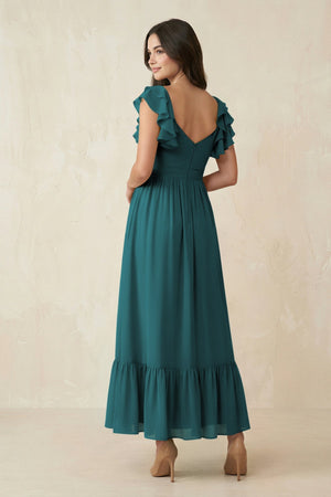 Flutter Sleeve Sweetheart A - Line Chiffon Bridesmaid Dress in Pine - SHE IS ME Bridesmaid Dresses