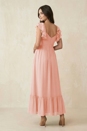 Flutter Sleeve Sweetheart A - Line Chiffon Bridesmaid Dress in Rose Petal - SHE IS ME Bridesmaid Dresses